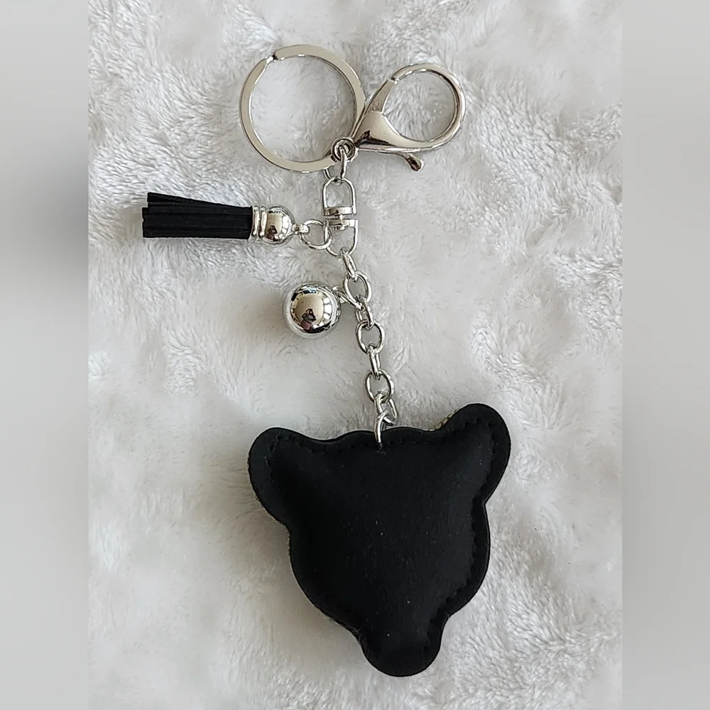 Leopard Rhinestone Silver And Tan Keychain with Tassel Bag Charm